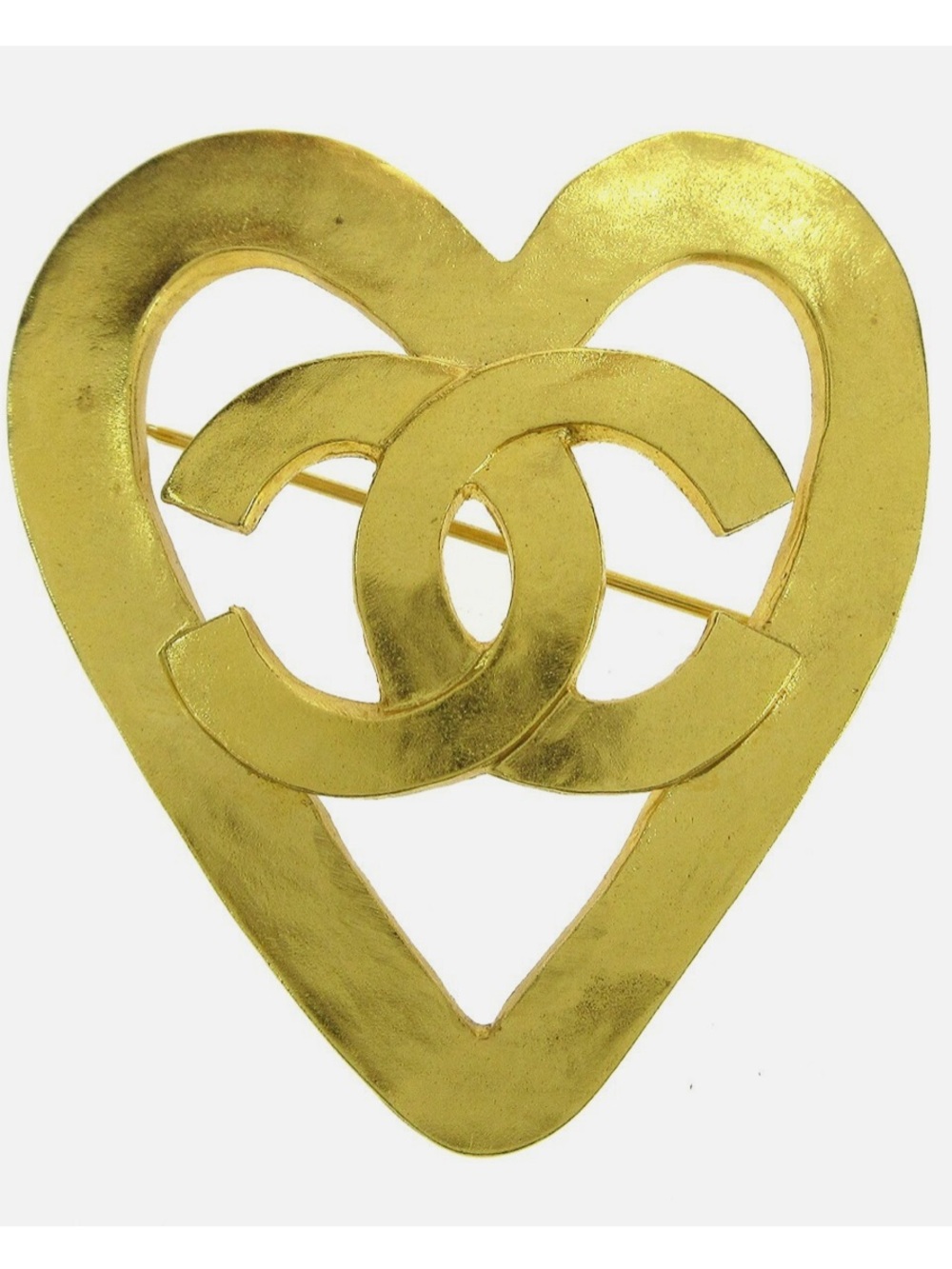 CHANEL Vintage 1990’s Gold Heart CC Motif Brooch